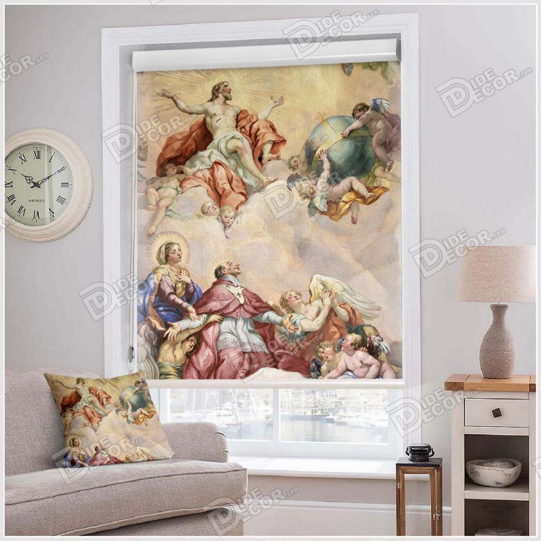 پرده شید نقاشی کد SCP-11 با اثری از میکل آنژ نقاش قرن 15 و 16 بوده و شامل چند فرشته کوچک و بزرگ بر روی ابر است