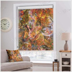 پرده شید نقاشی مینیاتور کد SCP-16 با اثری از محمود فرشچیان بوده و با تصویری از دو دختر و پرنده سیمرغ و آهو