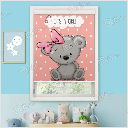 پرده شید کودک کد SKP-16 دخترانه با تصویری از بچه خرس با پاپیون صورتی و زمینه عکس نارنجی و نوشته ی It's a Girl به معنی این دختر است پرده شید کودک کد SKP-16 دخترانه با تصویری از بچه خرس با پاپیون صورتی و زمینه عکس نارنجی و نوشته ی It's a Girl به معنی این دختر است