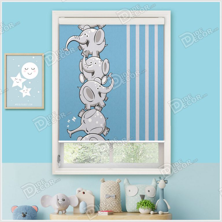 پرده شید کودک آبی تصویر فیل اتاق خواب پسر و دختر SKP-21