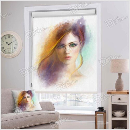پرده شید نقاشی کد SSP-21 با تصویری از چهره دختر با مو های بلوند روشن بوده و مناسب اتاق دخترانه و محیط کاری بانوان می باشد