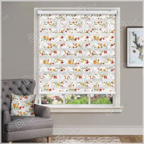 پرده زبرا گل و غنچه های زرد و قرمز ZFP-18