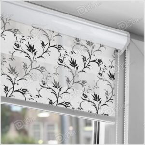 پرده زبرا تصویری گل و شاخه و برگ خمیده به رنگ سیاه / مشکی ZFP-20