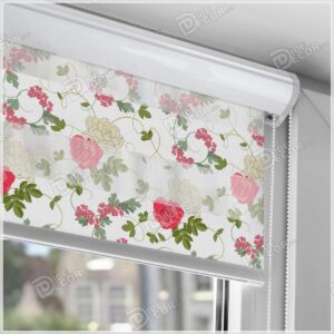 پرده زبرا تصویری گل رز قرمز و کرم رنگ با برگ سبز روشن ZFP-21