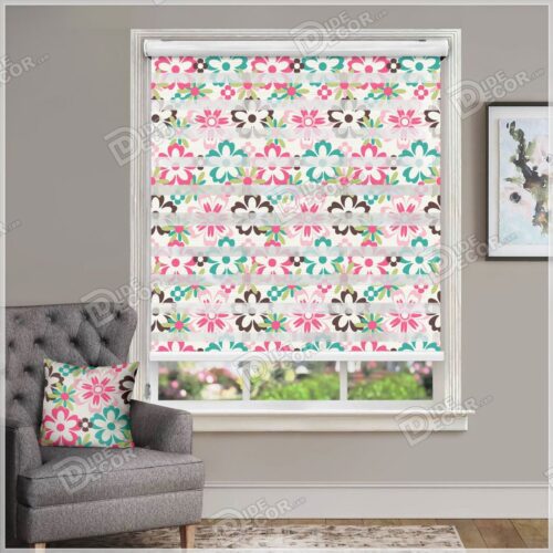 پرده زبرا گلدار رنگ سبز و قهوه ای مشکی و سرخابی ZFP-24