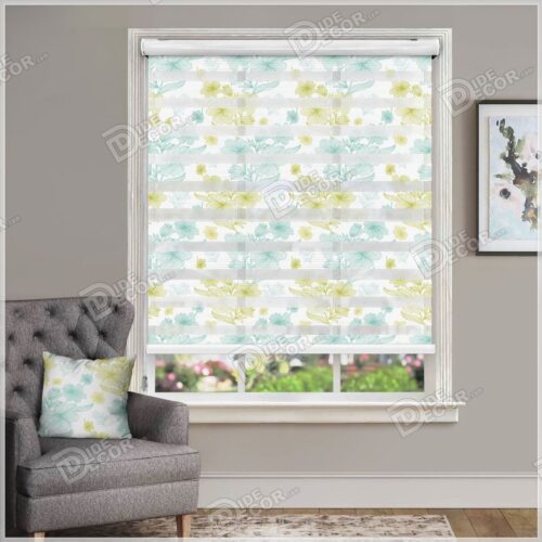 پرده زبرا تصویری گل های ریز و درشت سبز روشن و تیره ZFP-28