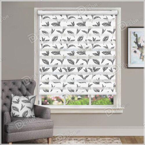 پرده زبرا طرح برگ سیاه و سفید ZFP-30