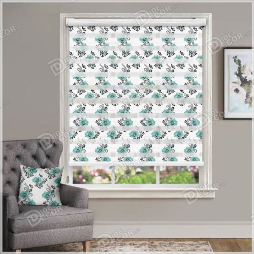 پرده زبرا گل و غنچه سبز و شاخه و برگ ZFP-35