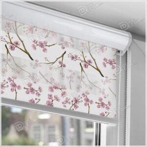 پرده زبرا گل دار شاخه شکوفه گیلاس صورتی ZFP-47