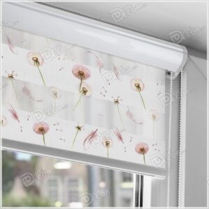 پرده زبرا چاپی پر و قاصدک های صورتی با ساقه ی سبز رنگ کد ZFP-48-1