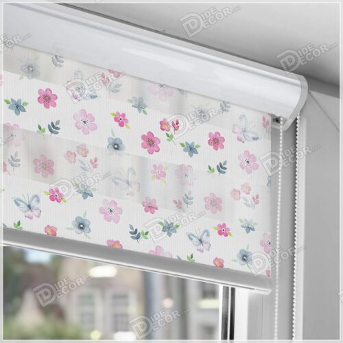 پرده زبرا سفید گل دار ZFP-50