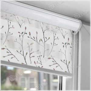 پرده زبرا شکوفه های صورتی بر روی شاخه های قهوه ای چاپی گلدار کد ZFP-51