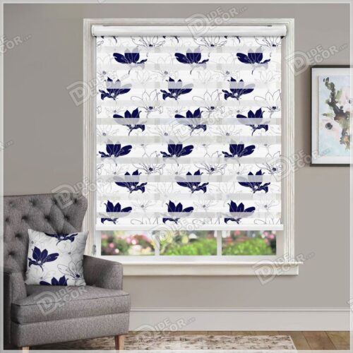 پرده زبرا نیلوفر آبی به رنگ های سفید و سرمه ای ZFP-62