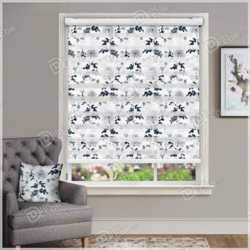 پرده زبرا گل داوودی رنگ مشکی سیاه دودی ZFP-68