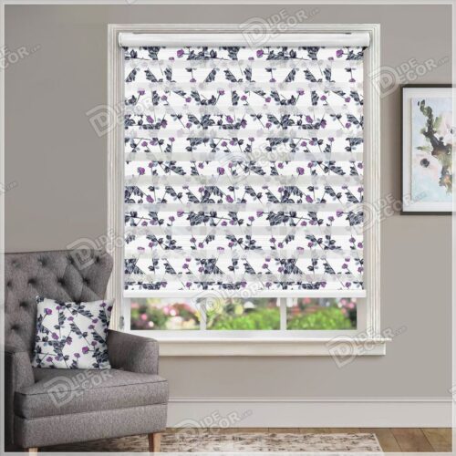 پرده زبرا چاپی گل سفید سیاه بنفش ZFP-71