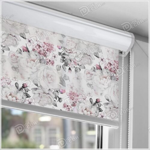 پرده زبرا گلدار چاپی عکس شکوفه و گل رز صورتی و گل یاس ZFP-83-1