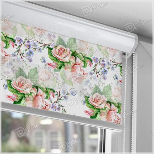 پرده زبرا چاپی گلهای رز نارنجی و گلبهی ZFP-95-1