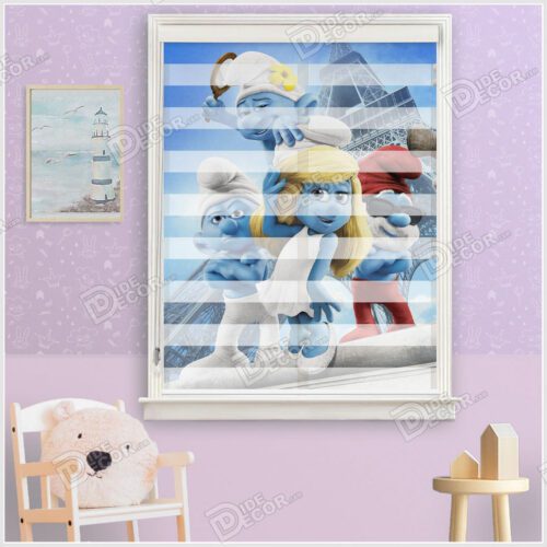 پرده زبرا کودک کد ZKP-20 از شخصیت های کارتونی با بدن آبی رنگ به نام اسمورف ها که در کنار برج ایفل ایستاده اند پرده زبرا کودک کد ZKP-20 از شخصیت های کارتونی با بدن آبی رنگ به نام اسمورف ها که در کنار برج ایفل ایستاده اند