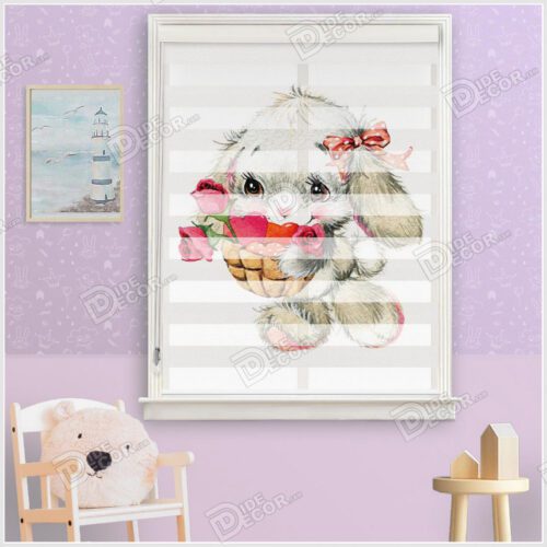 پرده زبرا کودک کد ZKP-33 دخترانه با تصویری از خرگوش لوپ که سبد گل رز در دست پرده زبرا کودک کد ZKP-33 دخترانه با تصویری از خرگوش لوپ که سبد گل رز در دست