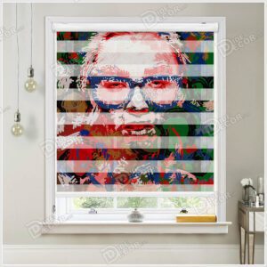 پرده زبرا طرح نقاشی کد ZSP-18 پرتره ای از یک خانم با عینک طبی و نقاشی انتزاعی همراه با رنگ قرمز و سبز و سفید
