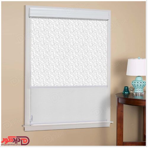 پرده دابل شید راشل طرح موج و خطوط نا مرتب رنگ سفید کد 01-3513 white color shades blinds