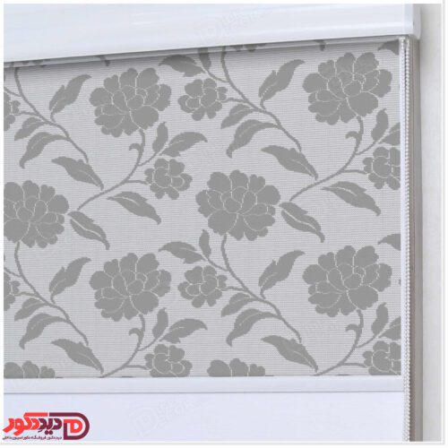 پرده دابل شید راشل گل بزرگ رنگ طوسی کد 03-3514 grey flower double shades blinds