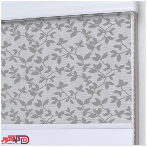 پرده دو مکانیزه راشل تور با شاخه و برگ رنگ خاکستری کد 03-3516 white double shades blinds