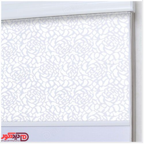 پرده دو مکانیزم راشل تور گل رنگ سفید کد 01-3519 white double shades blinds floral