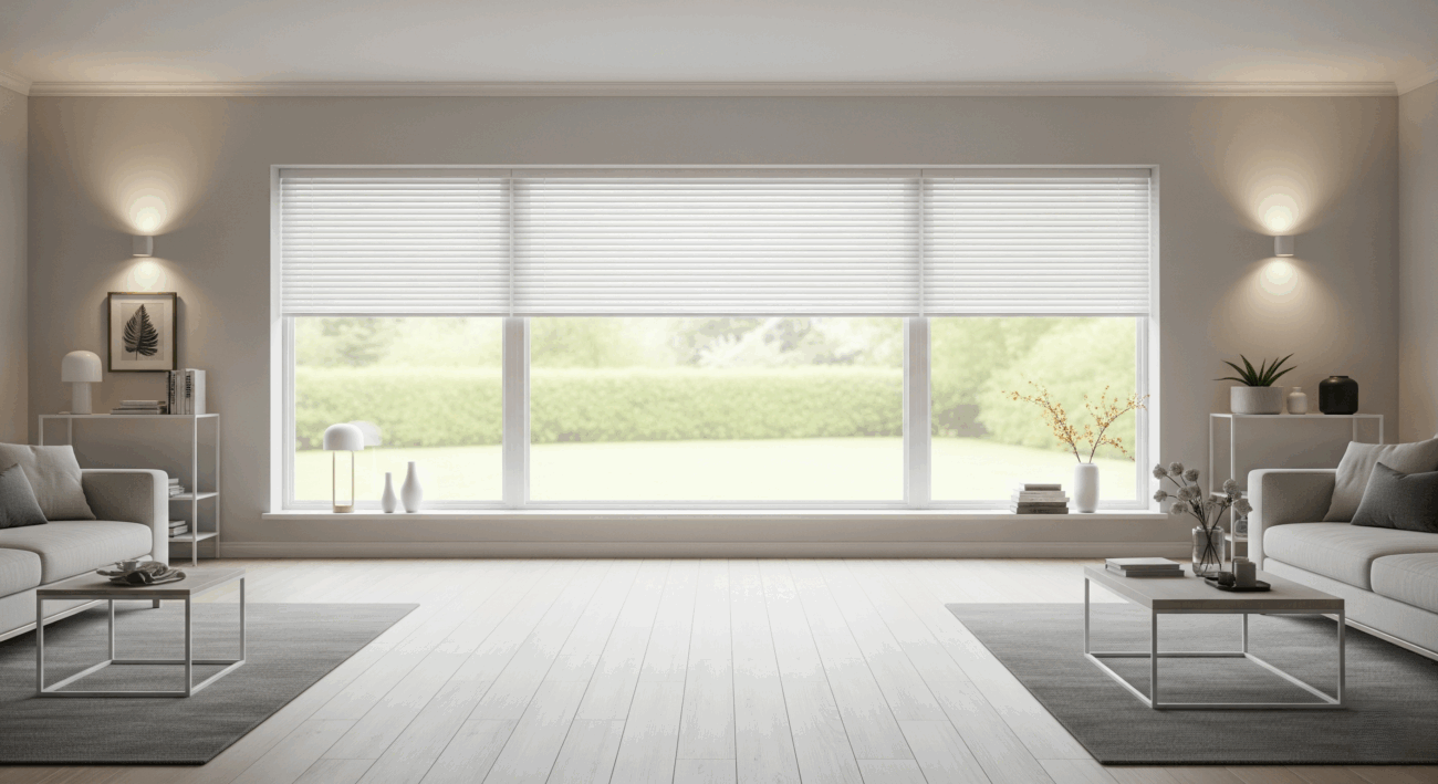 پذیرایی مینیمال با پرده زبرا سه بعدی سیلوئت ساده و سفید