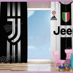 پرده پانچ کودک کد K-122 به رنگ سیاه و سفید و با طرح لوگو ی آدیداس adidas و جیپ jeep بوده و مناسب اتاق خواب پسر بچه ها