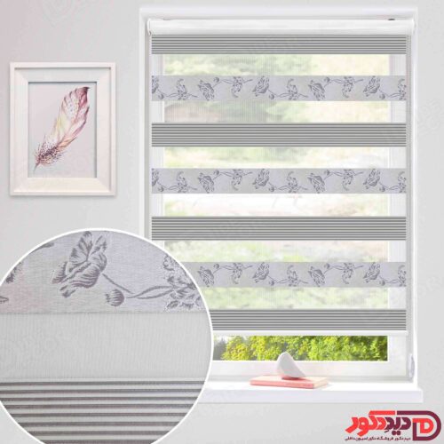پرده زبرا پلیسه دار 02-980030 پرده زبرا پلیسه کد 02-980030 طوسی با طرح گل رز پلیسه دار و لمه نقره ای