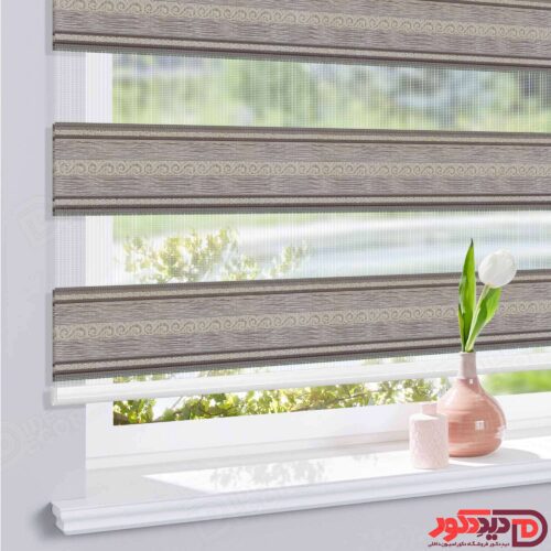 پرده زبرا رنگ کرم تیره با رگه های طلایی براق و موج های قهوهای کد 980055-01 B