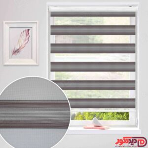 پرده زبرا پلیسه کد 07-983940 رنگ کرم تیره و و هاله های قهوه ای با نخ طلایی براق