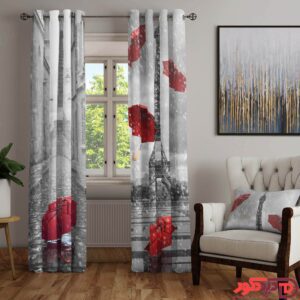 پرده اتاق ساده پانچ برج ایفل پاریس با چتر قرمز M-05-1