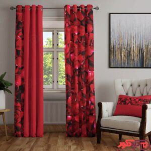 پرده اتاق ساده پانچ قرمز گل رز M-09-1