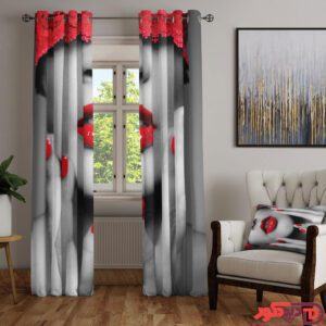 پرده پانچ چهره تصویر صورت زن با آرایش قرمز M-34-1