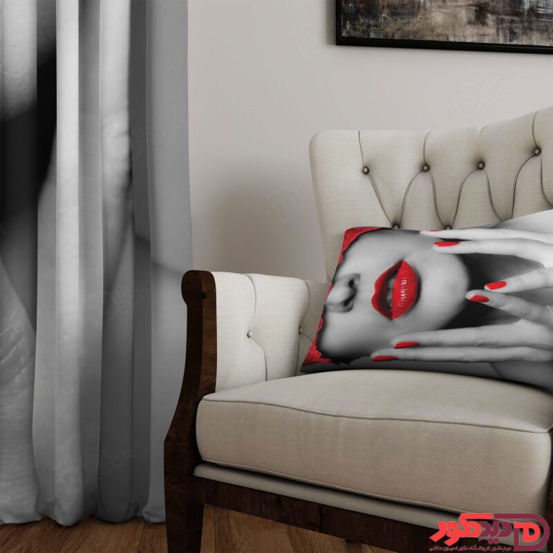 پرده پانچ چهره تصویر صورت زن با آرایش قرمز M-34-2