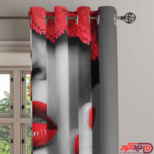 پرده پانچ چهره تصویر صورت زن با آرایش قرمز M-34-4