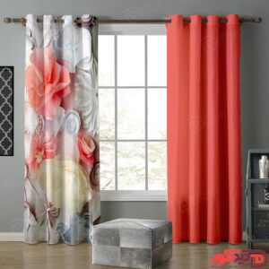 پرده پانچ گلدار پذیرایی با گل های سفید و گلبهی M-92-1