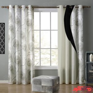 پرده پانچ پذیرایی گل طوسی روشن M-95-1