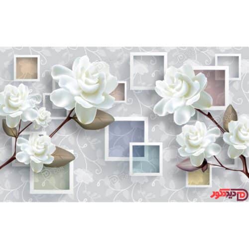 عکس چاپ روی پرده زبرا تصویری کد 3DF-020 با طرح گل های رز سفید