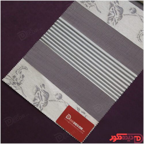 نمونه پارچه پرده زبرا کد 02-980030 طوسی با طرح گل پلیسه دار و لمه نقره ای