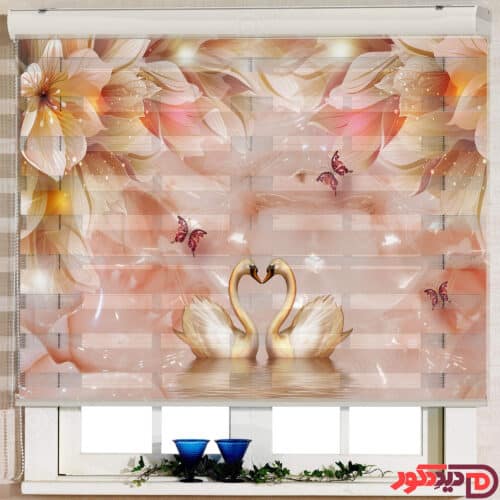 پرده زبرا تصویری گلهای صورتی و قو کد 3DF-102