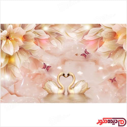 عکس گلهای صورتی و قو کد 3DF-102