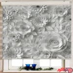 پرده زبرا تصویری چاپی گل دار طوسی روشن خاکستری کد 3DF-120