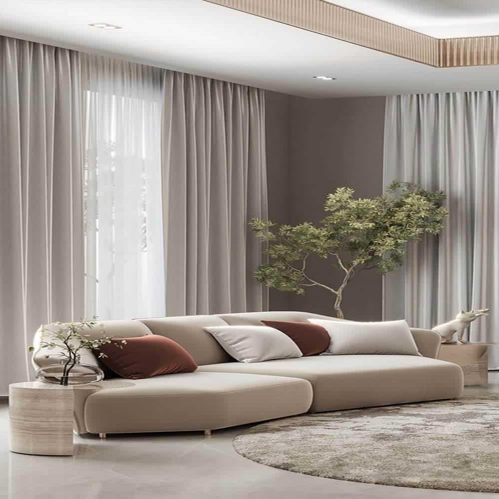 پردهای جدید کرم با حریر سفید برای پذیرائی
