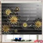پرده زبرا گلدار نیلوفر سه بعدی سیاه طلائی az-32