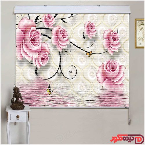 پرده زبرا تصویر گل های رز سرخابی و موج دریا با پروانه های کوچک کد 3DP-100 پرده زبرا تصویر گل های رز سرخابی و موج دریا با پروانه های کوچک کد 3DP-100