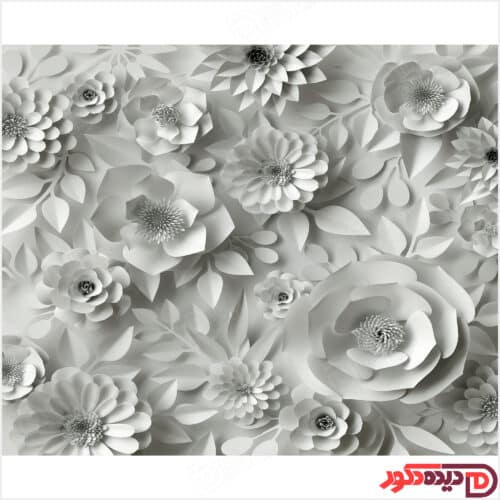 تصویر گل های کاغذی سفید و طوسی روشن کد 3DP-120-3