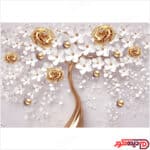 عکس تصویر چاپی درخت شکوفه گیلاس سفید طلایی کد AZD-13-3